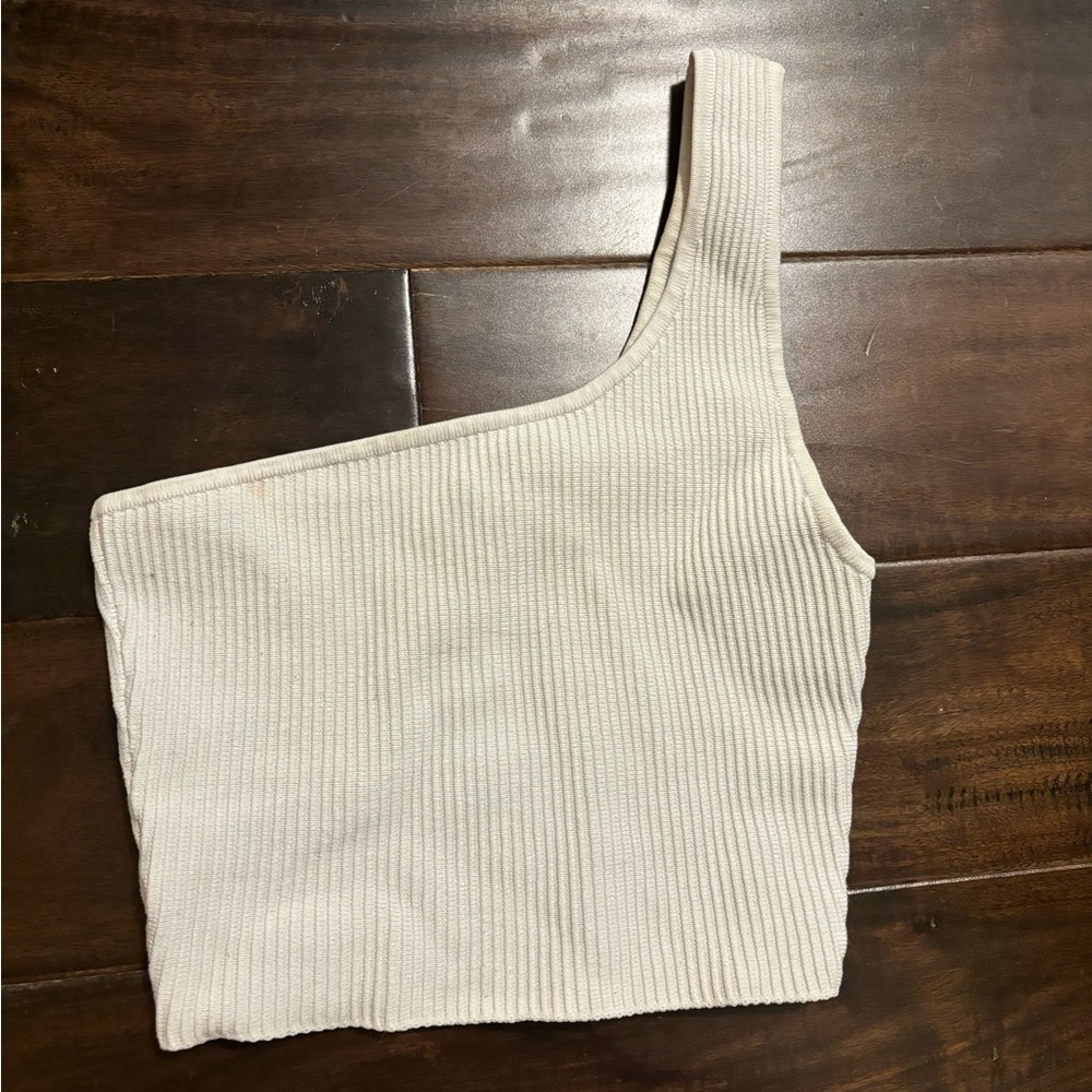 Babaton One-Shoulder Ribbed Crop Top in White